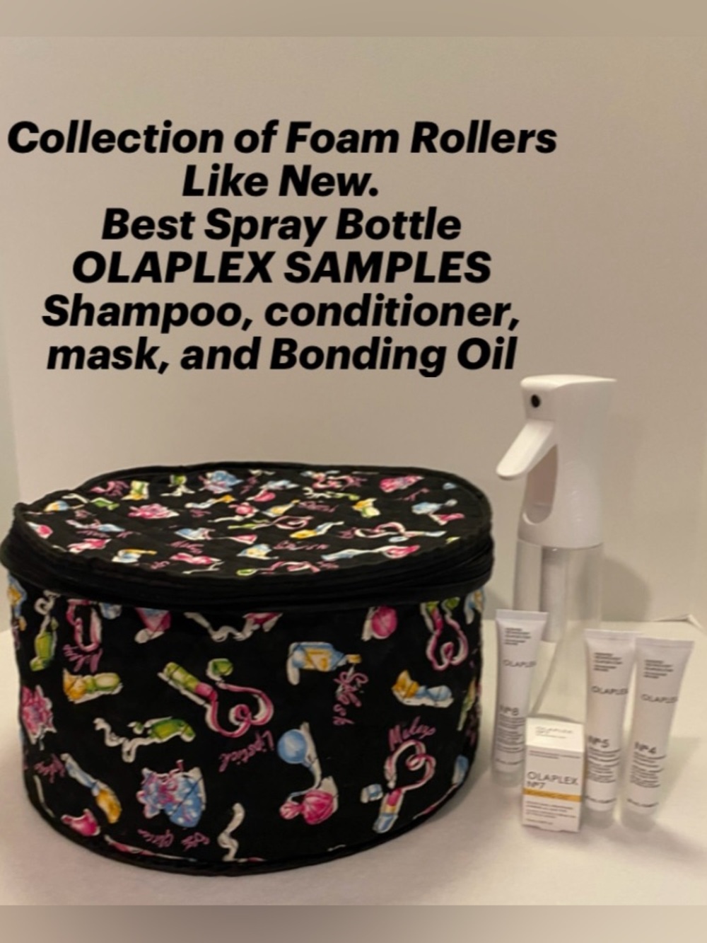 Black Floral Cosmetic Case/ Spray Bottle and Olaplaex Samples